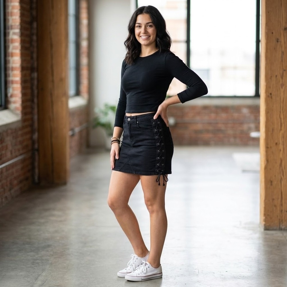 Angel Kiss Black Lace-Up Mini Skirt
